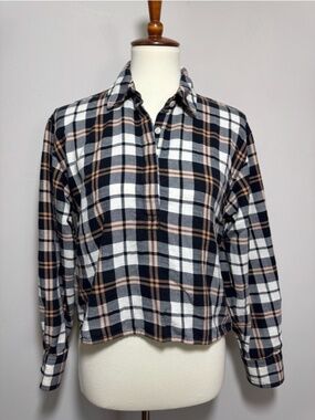Current/Elliott Cropped Flannel Popover Shirt Size 1 (Small)